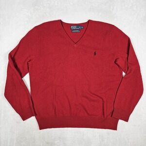 Polo Ralph Lauren V-Neck Sweater XL 100% Lambs Wool Red Pony Classic Preppy